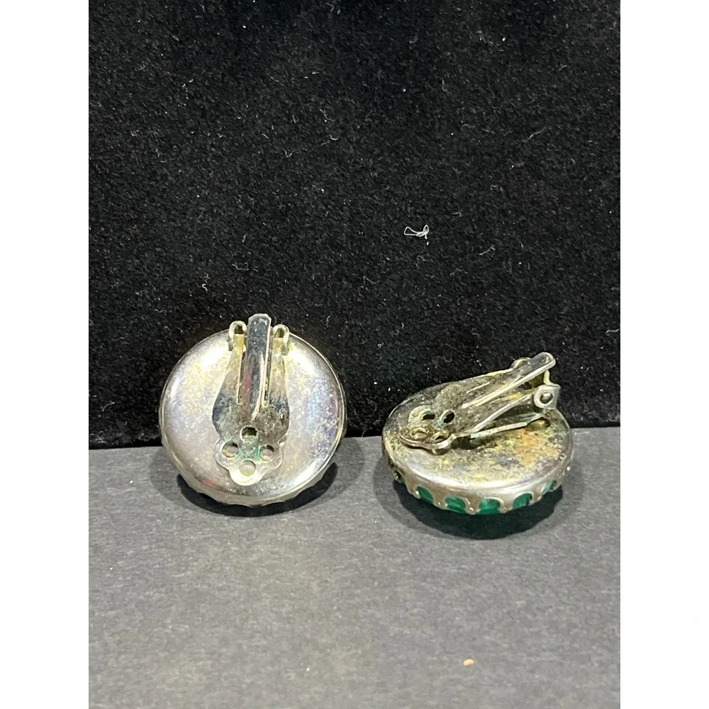 Vintage Green Art Glass Bead Double Strand Necklace & Clip On Earrings Set